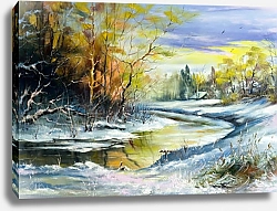 Постер Зимняя река в деревне