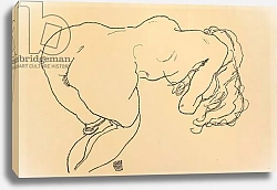 Постер Шиле Эгон (Egon Schiele) Long-haired Nude, Leaning Forward, Back View; Langhaariger Akt, vornubergebeugt, Ruckenansicht, 1918
