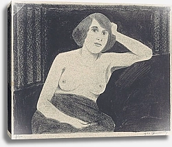 Постер Мескита Сэмюэль Vrouwelijk naakt, gezeten op een bank, de hand tegen het hoofd