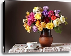 Постер Натюрморт с цветами и чашкой