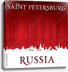 Постер Санкт-Петербург, Россия. Силуэт города на красном фоне