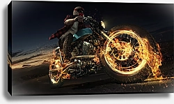 Постер На мотоцикле с огненными колёсами