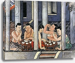 Постер Школа: Тайская People eating at low round tables called Kantoke, mid 19th century