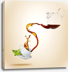 Постер Фарфоровая белая чашка с летающим чайником