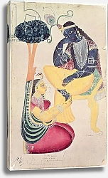 Постер Школа: Индийская 19в. The God Krishna with his mortal love, Radha