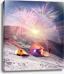 Постер Фейерверк над горным домиком