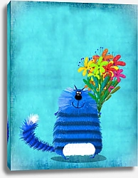 Постер Сикорский Андрей (совр) Большой синий полосатый кот с цветами