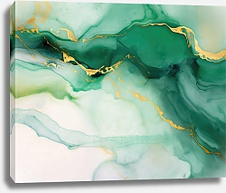 Постер Abstract green with gold ink art 7
