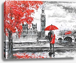 Постер Пара под красным зонтиком в Лондоне