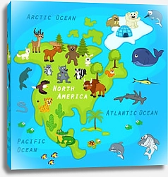 Постер Детская карта Северной Америки