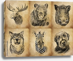 Постер Портреты животных на старинной бумаге