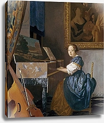 Постер Вермеер Ян (Jan Vermeer) A Young Lady Seated at a Virginal, c.1670