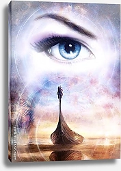 Постер Лодка викингов на пляже и женский глаз