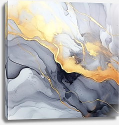 Постер Abstract gray with gold ink art 3