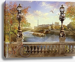 Постер Франция, Париж. Пейзаж с велосипедом