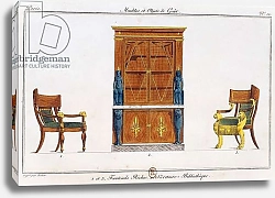 Постер Лебу‑де‑ла‑Месанжер Пьер Armchairs and library writing desk, plate 12, illustration from Collection de meubles et objects de gout, 1807, by Pierre-Antoine Leboux de La Mesangere