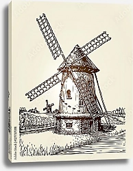 Постер Иллюстрация с ветряной мельницей