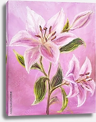 Постер Розовые лилии на розовом фоне