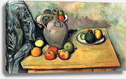 Постер Сезанн Поль (Paul Cezanne) Натюрморт с кувшином и фруктами на столе