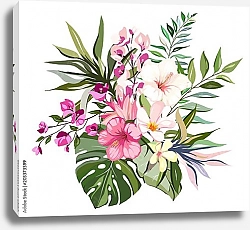 Постер Букет тропических цветов и листьев