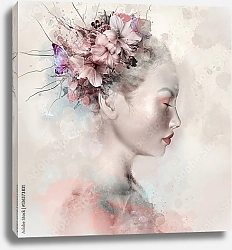 Постер Портрет женщины с лилиями в волосах