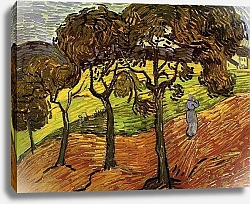 Постер Ван Гог Винсент (Vincent Van Gogh) Пейзаж с деревьями и фигурами