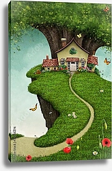 Постер Сказочный домик на горе под деревом