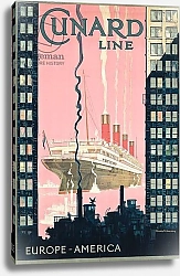 Постер Шоэсмит Кеннет Poster advertising travel from Europe to America with shipping company Cunard Line, c. 1925
