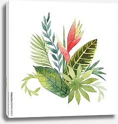 Постер Акварельный букет тропических листьев и цветов 1