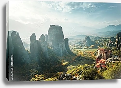 Постер Греция. Meteora monasteries in a sunny daylight