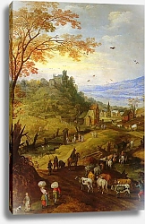 Постер Момпье Жос Горный пейзаж со скотом на дороге