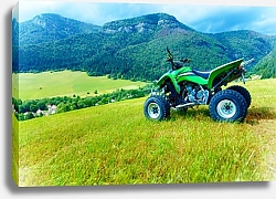 Постер Зелёный квадроцикл на горном лугу