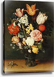 Постер Аст Балтазар Tulips, Roses and other Flowers in a Glass Vase