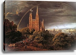 Постер Шинкель Карл Medieval city on banks of river, by Karl Friedrich Schinkel