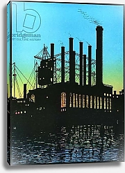 Постер Школа: Американская 20в. Гидроэлектростанция ночью, цветной постер, США, 1925 год