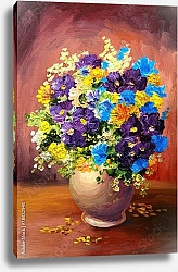 Постер Весенние разноцветные цветы в вазе