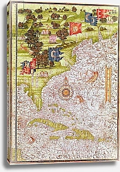 Постер Тестю Гульем (карты) F.52v Map of Florida and the Antilles, from 'Cosmographia Universelle', 1555