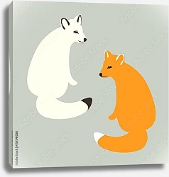 Постер Рыжая и белая лисица