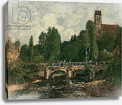 Постер Буден Эжен (Eugene Boudin) Saint-Cenery, the Church and the Bridge, 1892