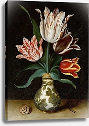 Постер Боссшорт Амброзиус Still Life Of Four Tulips In A Wan-Li Porcelain Vase