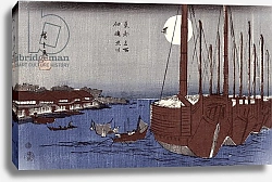 Постер Утагава Хирошиге (яп) Tsukudajima island and the Fukagawa district under the full moon, from the series 'Toto Meisho'