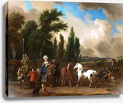 Постер Маас Дирк Пейзаж с нарядными людьми, лошадьми и собаками
