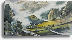 Постер Китайский пейзаж с рекой и полями