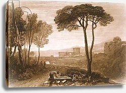 Постер Тернер Вильям (последователи) F.38.I Scene in the Campagna, from the 'Liber Studiorum', engraved by William Say, 1812