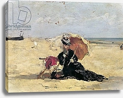 Постер Буден Эжен (Eugene Boudin) Woman with a Parasol on the Beach, 1880
