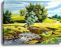 Постер Летний пейзаж с рекой