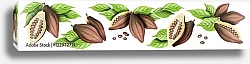 Постер Панорамное изображение какао-бобов на белом фоне