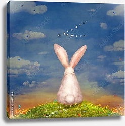 Постер Грустный кролик на лугу