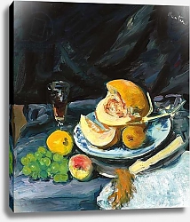 Постер Хантер Джордж Лесли Still Life with Cut Melon, Glass and Fan, c. 1920
