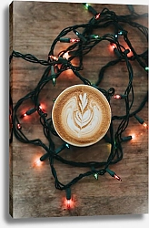 Постер Чашка кофе с гирляндой